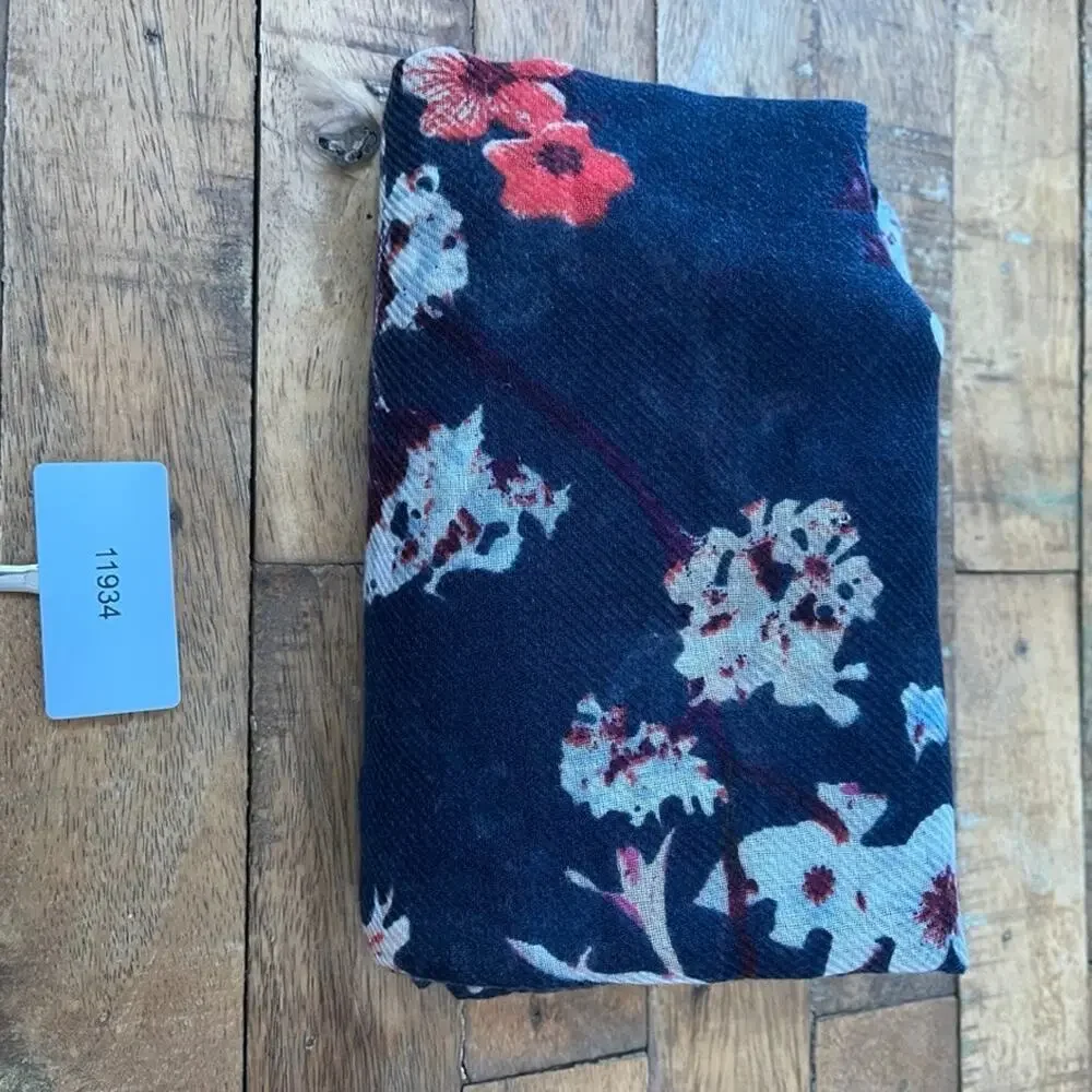 H&M Infinity Tube Scarf Dark Blue Floral Pink and White Blossoms